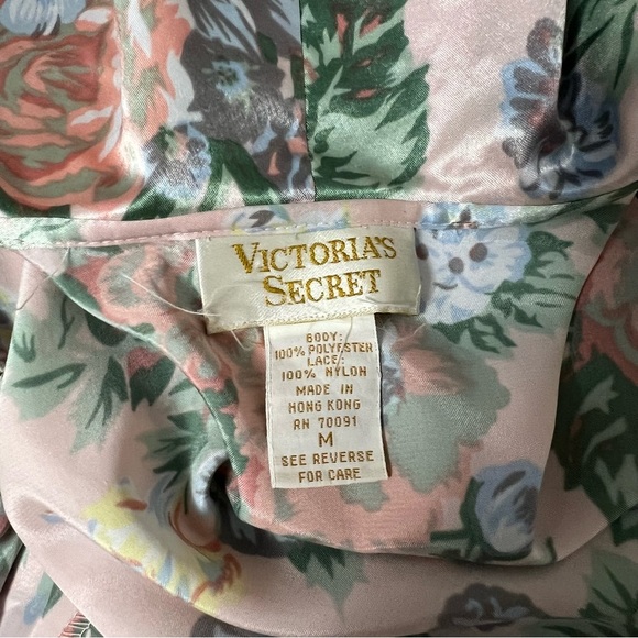 Vintage Victoria's Secret Gold Label Floral Satin Robe M Pink Lace Long Duster - Picture 5 of 5